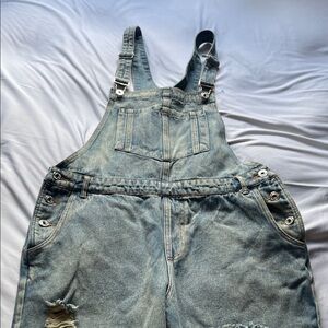 NWT Fashion Nova Denim Overalls with Distressed Large